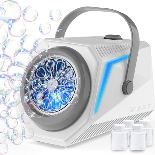 Blubbel LED Seifenblasenmaschine, 4X 90ml Seifenblasenflüssigkeit Tank, Seifenblasen Maschine, Seifenblasenpistole Kinder, Luftblasen Bazooka Bubble Maschine, Geschenk, Hochzeit