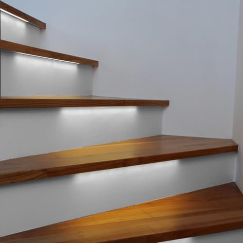 Proventa LED Treppenstufenbeleuchtung mit Dimmer – Komplettset für 15 Stufen, 4000K neutralweiß, Stufenlicht mit Steckverbindung, LED Lichtleisten Treppe für Innen, energiesparende Stufenbeleuchtung