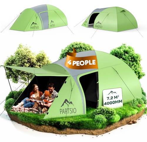 Partsio Camping Zelt mit Lobby Zelt 2-4 Personen Wasserdicht 4000mm Kuppelzelt Vorzelt Abnehmbarer für Trekking & Festival Familienzelt Camping Reise Trekking Garten Wohnraumvolumen: 7,2 m³