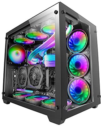 Mars Gaming MCV3 Schwarz, Custom XXL E-ATX Gaming Tower, Front und Seitenfenster Gehärtetem Glas, Dual Chamber Modular Frame