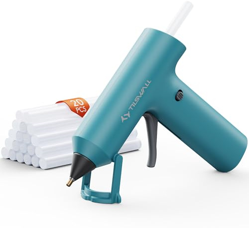 Tilswall Heißklebepistole Akku mit 2000 mAh und 20 Klebesticks, 7×140 mm | Mini Heissklebepistole mit schnellem Vorheizen für DIY, Kinderbasteln und kleine Reparaturen, Blau