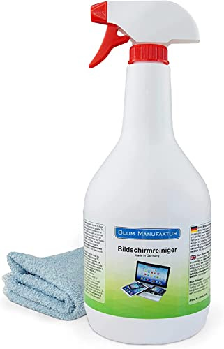 BLUM MANUFAKTUR Bildschirmreiniger 1x 1000 ml + 30x30 cm Mikrofasertuch supersoft 365GSM - Screen Cleaner - Display Reiniger