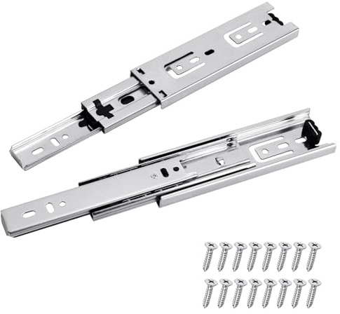 Prmape 2 Stück Schubladenschienen Silber, 150mm Schubladen Auszugsschienen, 3 Falten Teleskopauszug Schublade, Schubladen Scharniere Vollauszug 285mm, Schwere Tragfähigkeit von 45 KG