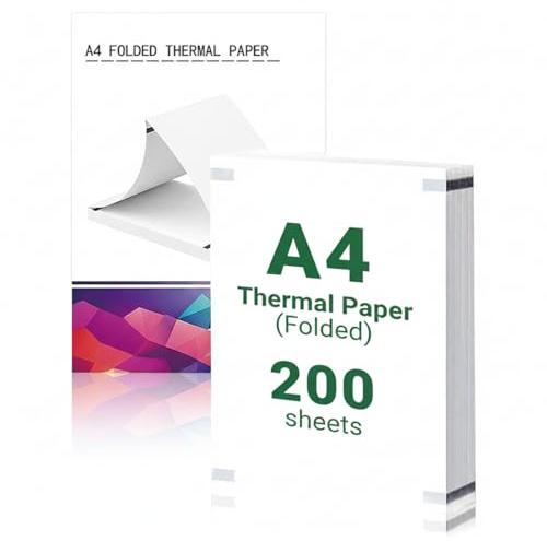 200 Blatt A4 Thermopapier – Schnelltrocknend Thermopapier, 210×297 mm, 70 g/m² Zellstoffpapier aus Frischholz, BPA-frei, Kompatibel mit den Meisten A4 Thermodruckern, mit Abrisslinie, für Endlosdruck