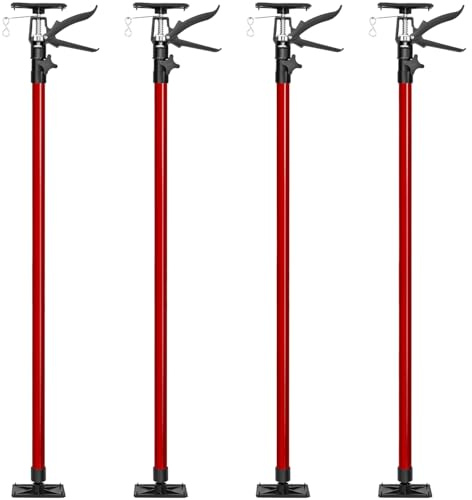 tectake® Baustützen Teleskop Stange 115-290 cm, Baustütze mit Auflageplatten mit Kugelgelenk, Montagestütze je 30 kg Tragkraft, Spannstange, Montagehilfe für Deckenverkleidung - rot, 4er Set