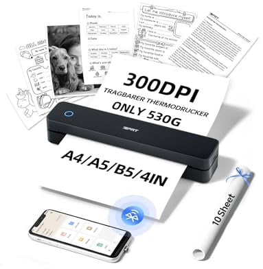iDPRT MT610Pro Tragbarer Thermodrucker, Bluetooth Mobiler Drucker 300DPI | A4 für Unterwegs, Thermodrucker für Fahrzeuge, Büro, Zuhause, Schule, Kompatibel mit iOS, Android, Tablet & Laptop, Schwarz