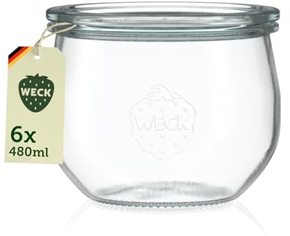 Weck Gläser 480ml – 6er Set mit Deckeln – Tulpenform – robuste, stapelbare Einkoch- & Einweckgläser - ideal für Meal Prep, Overnight Oats, Dessert & Marmelade – wiederverwendbar – Made in Germany