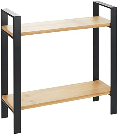 WENKO Küchenregal Mod. Lou, Organizer für die Arbeitsplatte, aus Metall und Bambus, 2 Etagen, 32 x 33 x 11 cm, Schwarz/Hellbraun