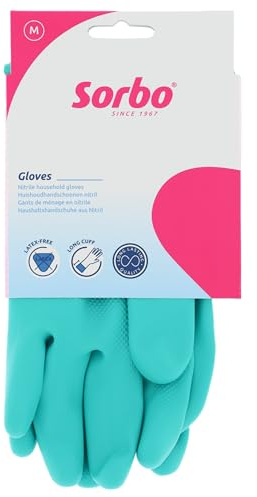 Sorbo Haushaltshandschuhe latexfrei – Nitril-Reinigungshandschuhe mit besonders langer Stulpe, guter Grip sowie passgenauer Sitz, wiederverwendbare Handschuhe, Größe M