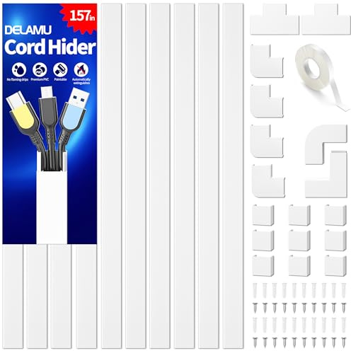 Delamu Kabelkanal Weiß Selbstklebend, 4M PVC Kabelkanäle, Kabelschacht zum Verstecken von Kabel, TV Kabelkanal Wand für alle Netzkabel in Haushalt/Büro, 10 Stück x L40cm, W2,4cm x H1,4cm