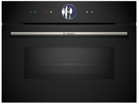 Bosch CMG7761B1, Serie 8 smarter Einbau-Kompaktbackofen mit Mikrowellenfunktion, 45 x 60 cm, Schwarz, Made in Germany, Pyrolyse, Air Fry, Digitaler Bedienring, Touchdisplay, Automatikprogramme