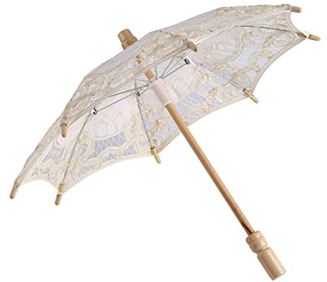 Tyenaza Spitzenschirm, bestickter Regenschirm mit Spitze, Hochzeitsschirme, dekorativer Spitzenhand-Sommerschirm für Brautjungfer Braut, milchig weiß, S