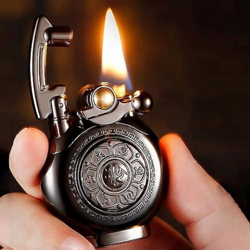 Vintage Antikes Feuerzeug, wiederverwendbares winddichtes Trenchfeuerzeug, Coole-Feuerzeuge, Geburtstagsgeschenke für Männer Papa Ehemann (Schwarz)