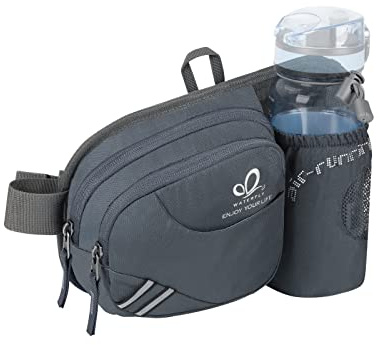 WATERFLY Gürteltasche Bauchtasche mit Flaschenhalter Damen und Herren | Atmungsaktiv, Sport, Hüfttasche für Laufen, Radfahren, Camping, Klettern, Reisen, Wandern, Joggen, Hundetraining
