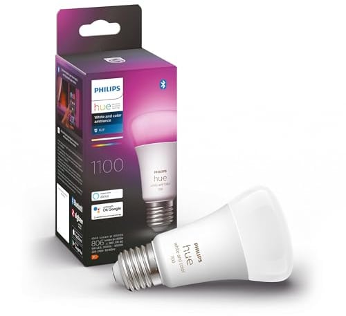 Philips Hue White & Color Ambiance E27 LED Glühbirne, 1100lm, 16 Mio. Farben, dimmbar, steuerbar via App und Stimme, kompatibel mit Amazon Alexa, 1er Pack, alte Generation