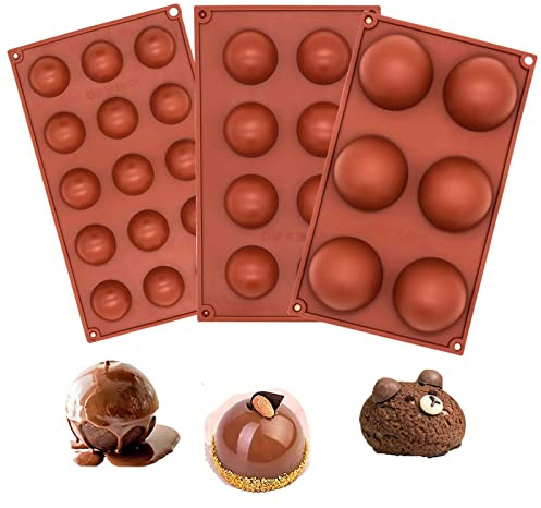 MARUKO Eiswürfel 3 Stück Silikonform Kugel, Halbkugel Backform, Silikonform Kugel Schokolade, Mousse Form (6 Löcher Halbkreis Ø 6,7 cm 8Löcher Halbkreis Ø 5 cm 15Löcher Ø 4 cm)