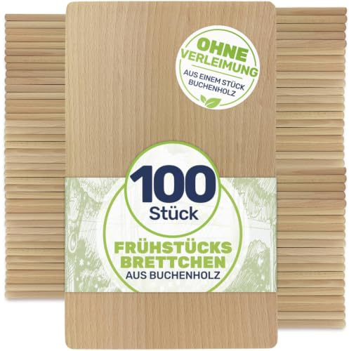 Gravidus Frühstücksbrettchen Holzbrett Buche 22x12x1 cm (100 Stück) | Unverleimtes Buchenholz, unbehandelt und ohne Öl, 22 x 12 x 1 cm, mit stark gerundeten Ecken, für Frühstück und Brotzeit