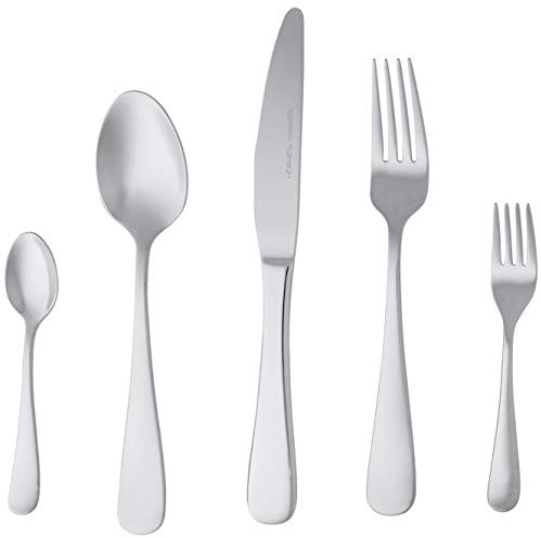Amazon Basics Essbesteck-Set mit Abgerundeter Rand, Edelstahl, 20-teiliges Set, für 4 Personen, Silber