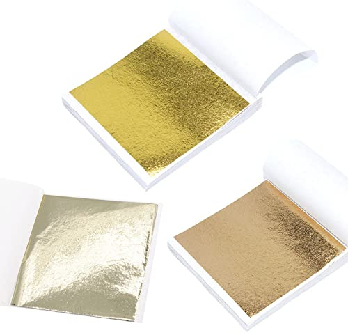 300 Blätter Blattgold zum Basteln, Goldfolie, Imitation Blattgold, 9x9cm | 3 Farben, Blattgold Acrylmalerei, Goldfolie Zum Basteln, Vergoldung Handwerk, Gold Leaf für Gemälde DIY Crafting Dekoration