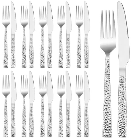 HaWare Steakbesteck, 24-teilig Edelstahl Tafelmesser und Tafelgabel Set für 12 Personen, Messer und Gabel Besteck Set mit Hammergriff, Steakmessr Steakgabel für Steak/Pizza, Spülmaschinenfest