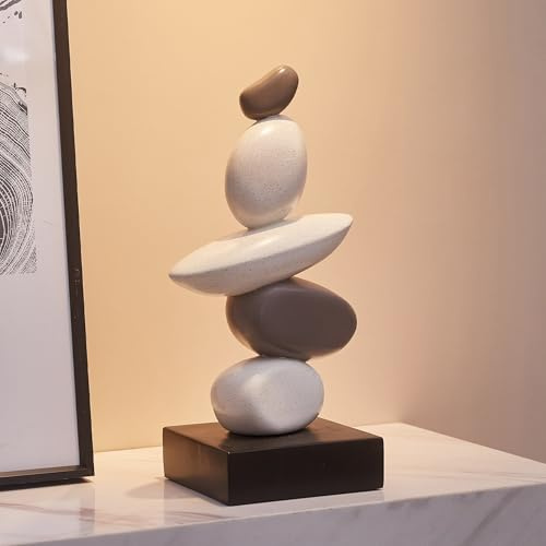 Simulierte Sandstein Skulptur Deko für Wohnzimmer, Moderne Harz Stein Skulpturen für Couchtisch Dekorationen, Weiß und Grau Statue für Regal Bücherregal Deko, Geschenke für viel Glück, Gesundheit