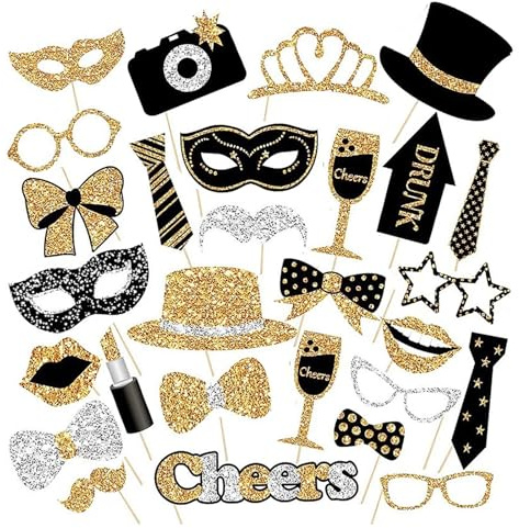 30 Stück Foto Requisiten, Geburtstag Party Photo Booth Props, Dekoration Props für Hochzeit Karneval Weihnachten Neujahr Silvester Halloween Hochzeitsfest