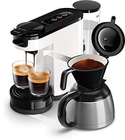 Philips Senseo Switch Pad- und Filterkaffeemaschine, 2-in-1-Brühtechnologie, 1-Liter-Wasserbehälter, 7 Tassen in einem Durchgang, Farbe: Weiß (HD6592/04)