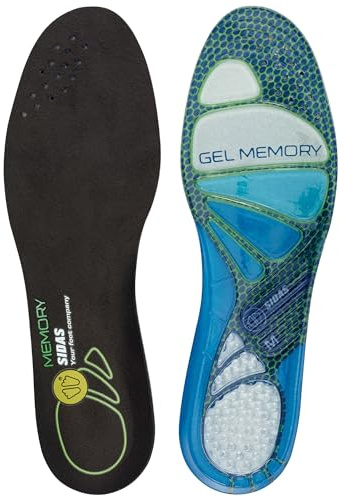 Sidas Cushioning Gel Memory Einlegesohlen, Gel-Einlegesohlen mit Formgedächtnis, Komfort den ganzen Tag, Reduzierung der Muskelermüdung, Blau, XL 44-45