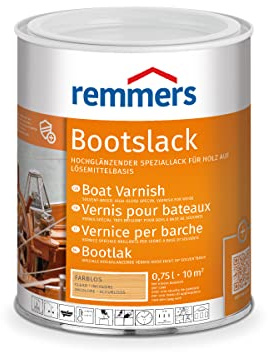 Remmers Bootslack farblos, 0,75 Liter, Boots Lack hochglänzend, Klarlack, auch für Holzmöbel, Fest- und Bierzeltgarnituren geeignet, inklusive Grundierung