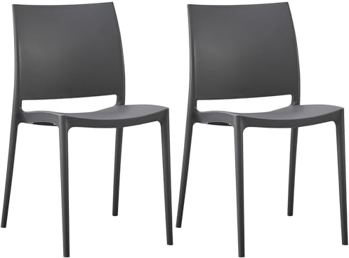 CLP 2er-Set Gartenstuhl Meton, stapelbar, pflegeleicht aus Kunststoff, wetterfest & UV-beständig, bis 150 kg belastbar, Farbe:dunkelgrau
