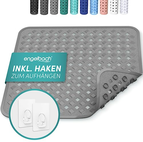 Engelbach® Duschmatte rutschfest 53x53cm inkl. 2 Haken - Antibakteriell & BPA-frei - Duscheinlage, Antirutschmatte - Waschmaschinen geeignet und schimmelresistent