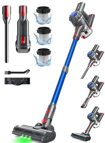 Ivormentico Akku Staubsauger Kabellos 50Mins/40KPA/450W, Akkustaubsauger mit Geen LED, Kabelloser Staubsauger mit Aufgerüstete Bodenbürste, Staubsauger Akku für Tierhaare, Blau