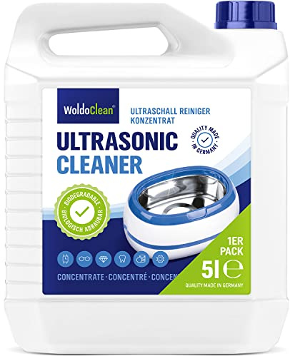 WoldoClean Ultraschallreiniger Konzentrat 5 Liter - Spezialreiniger für Ultraschallgeräte, alkoholfrei für Brillen, Vergaser, Dental & Schmuck, Gewerbe Kanister