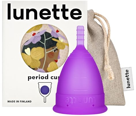 Lunette Menstruationstasse Wiederverwendbare Periodentasse mit 12 Stunden Komfort – Weiches Medizinisches Silikon, Tampon-Alternative für 10 Jahre, Größe 2 Lila