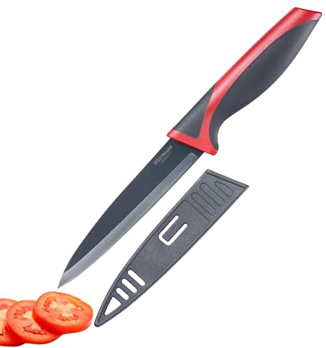Westmark Allzweck-/Gemüsemesser, Klingenlänge: 12 cm, mit Klingenschutz, Rostfreier Edelstahl/Kunststoff, Anthrazit/Rot, 14532280