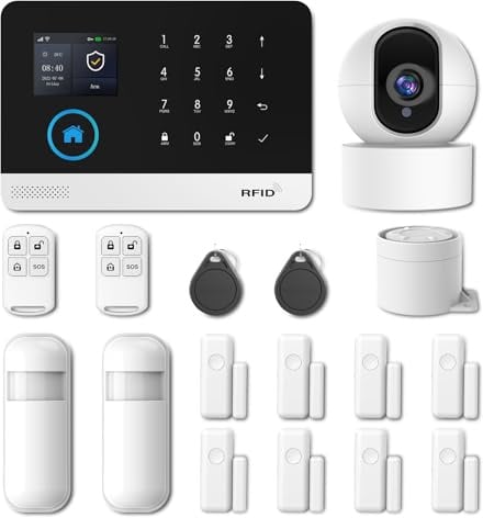 Drahtloses Hausalarmsystem,17-teilig,GSM,SMS,WiFi, komplettes Einbruchmeldesystem, Alarmsirene mit PIR, Tür- und Fenstersensor, Fernbedienung für Wohnung, Garage, Büro