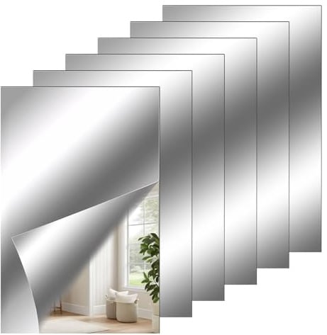 QESSUVNC 6 Stücke Spiegelfolie Selbstklebend Spiegel, Flexibler Klebespiegel Nicht Glas Spiegelfliesen Selbstklebend Fliesenspiegel Wandaufkleber für DIY Hause Badezimmer Wanddekoration (4 x 6 Zoll)