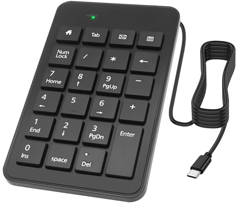 XMSJSIY USB Typ-C Nummer Pad Kabel 23 Tasten Typ-C Numerische Tastatur mit Tab, Home, E-Mail & Rechner Tasten für Laptop, PC, Desktop, Computer, Notebook