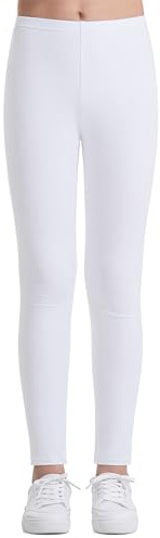 Auranso Leggings Mädchen Sport Baumwolle Kinder Hosen Lange Blickdicht 122-128 Weiß