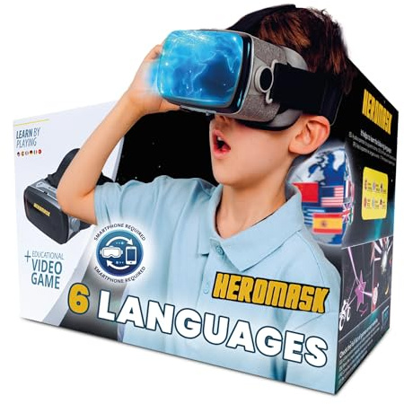 Heromask: Virtual Reality Brille + Sprachenlernen [Geschenke für Kinder]: Spanisch, Englisch etc. Lernspiele für Kinder von 5-12 Jahren. Pädagogisches Spielzeug, iOS
