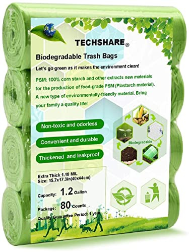 Biomüllbeutel 5L, Kompostierbare Müllbeutel 80 Zählungen, Dicker Abbaubarer Müllsack Für Haushalts-/Gartenabfälle in Küche-/Büro(Grün)