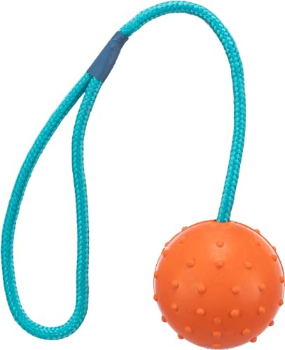 TRIXIE Ball am Seil - robustes Hundespielzeug aus Gummi zum Apportieren - ø 6/30 cm , Hundeball - 3305