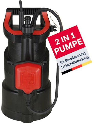 T.I.P. Tauchdruckpumpe DrainPress 3200/24-3.200 l/h, Flachabsaugend bis 1 mm, 24 m Förderhöhe, 2,4 bar Druck, Regenfasspumpe mit Schnellanschluss, 30182