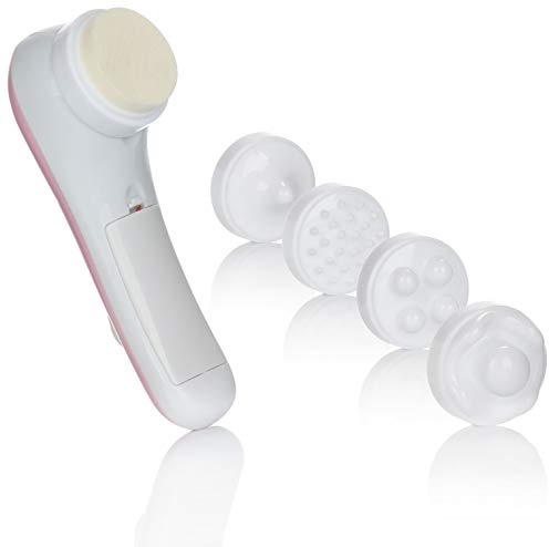 COM-FOUR® 6-teiliges Gesichtsmassageset - Massagegerät zur Entspannung und Reinigung des Gesichts mit 5 verschiedenen Aufsätzen und zwei Geschwindigkeitsstufen