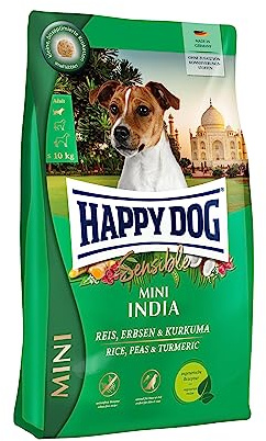 Happy Dog Sensible Mini India vegetarisch, 4 kg | Trockenfutter mit vegetarisch – Weizenfrei, vegetarisch, kleine Kroketten, für kleine Hunde