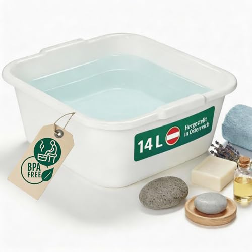 Novaliv Spülschüssel eckig 14L, 38x38 cm, Weiß, BPA-frei Spülmaschinenfest Ideal für Küche und Camping, Wanne, Große Plastikschüssel, Waschschüssel eckig, Waschwanne, Abwaschschüssel