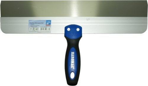 HAROMAC Flächen-Dekospachtel 400 mm – rostfreier Edelstahl Breitspachtel mit Softgriff & Alurücken – für Spachtelmasse, Putz, Trockenbau & Wandgestaltung, Fassadenspachtel, Flächenspachtel