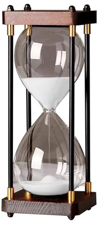 Sanduhr, groß, 60 Minuten, aus Holz und Glas, Regenbogenfarben, dekorativ, für Zuhause, Büro, Hochzeit (weiß)