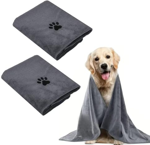 YAMAIDUO 2 Stück Hunde Handtuch 100 x 50 cm, Hundehandtuch Extra Saugfähig und Weich Schnelltrocknend Mikrofaser, Hundezubehör Handtücher Haustier für Katzen, Hunde Oder Andere Haustiere, Grau