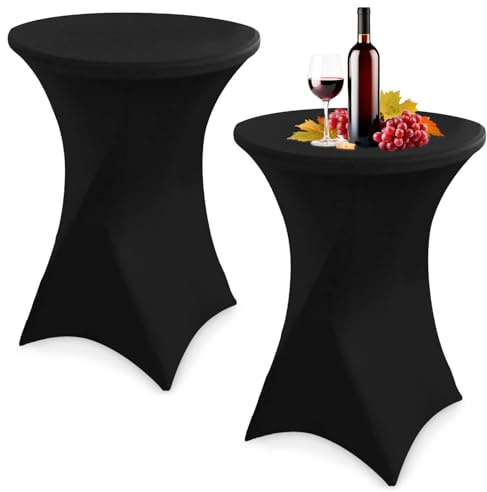 Zhufas 2er-Set Stretch Stehtisch Husse für Bistrotisch Ø 80-85 cm Elegante, Spannbare Tischdecke für Stehtisch, Stretch-Husse Weiß (80×110cm, Schwarz)